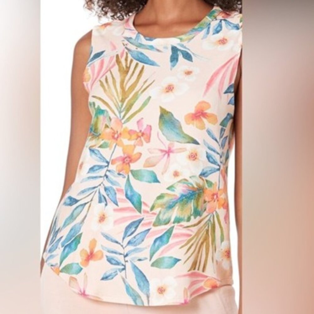 PJ Salvage Tahitian Garden Floral Pajama Tank Top Peachy Lounge Size Medium NEW